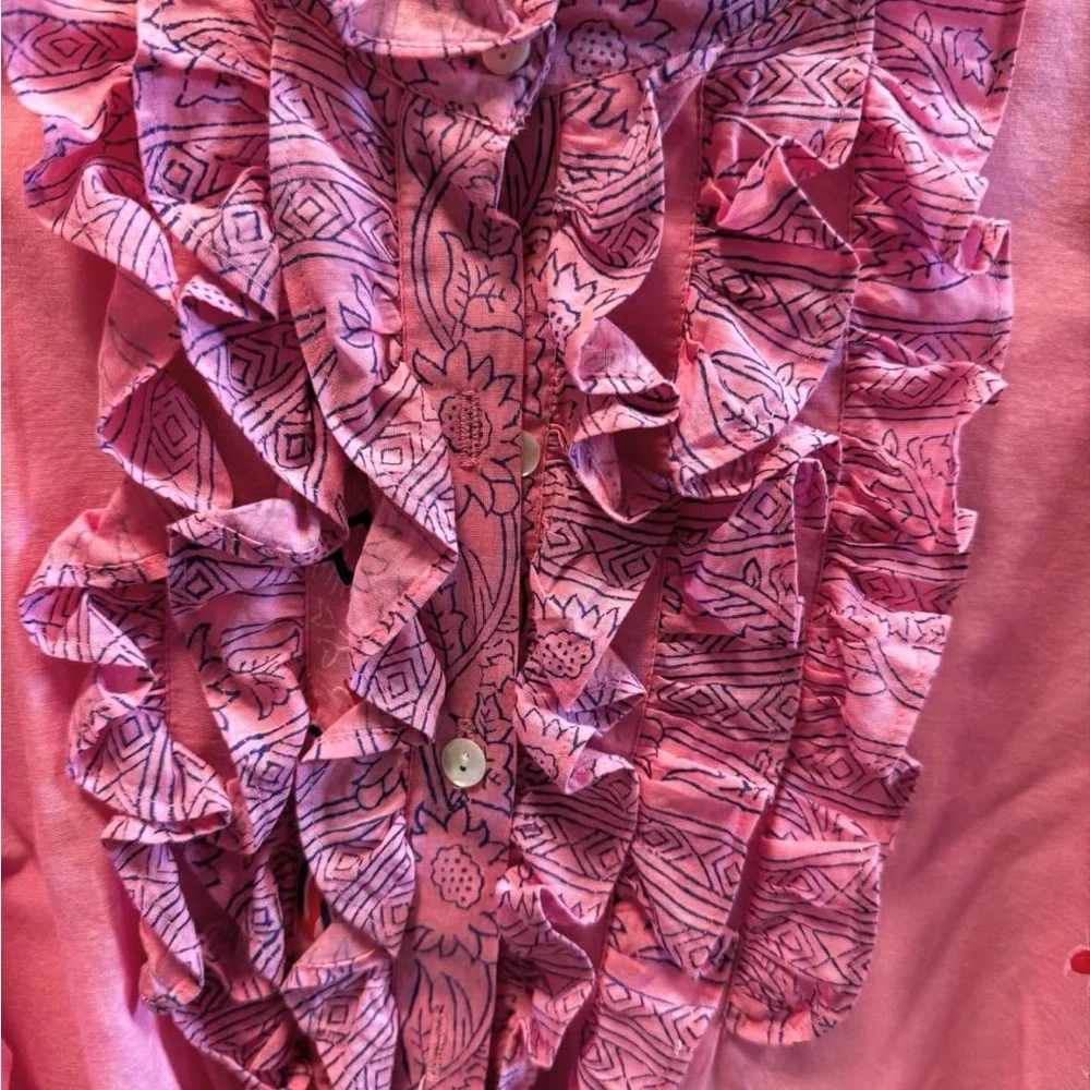 Oliphant Pink Ruffled Embroidered Top - Picture 2 of 3